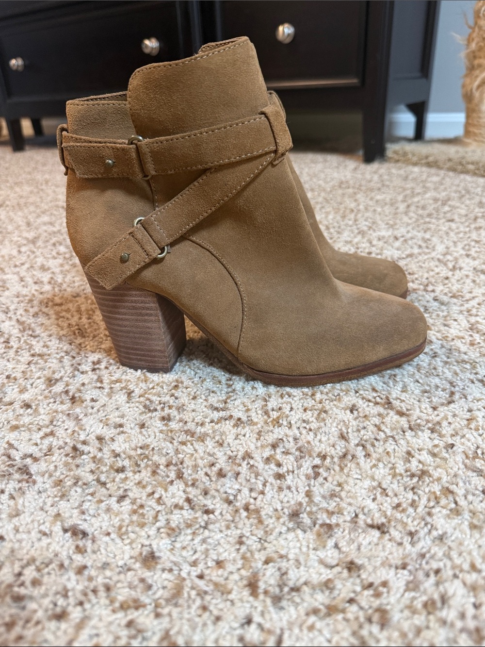 Gianni Bini Tan Suede Ankle Booties with Block Heel